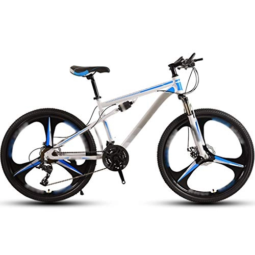 Mountain Bike : YHRJ Travel Bicycle Camping Road Bicycle Adults, Unisex Mountain Bikes, MTB High Carbon Steel Frame, 21 / 24 / 26 / 30 Spd, Double Shock Absorption (Color : White blue-30spd, Size : 26inch)