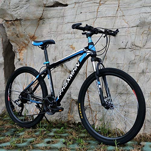 Mountain Bike : YKMY 26-inch road mountain bike bicycle adult male and female bicycles, variable speed off-road men and women bicycles-Round black and blue_21 speed-26 inches