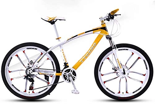 Mountain Bike : YKMY Mountain bike bicycle adult men and women variable speed bicycle double disc brake double shock absorption ultra light car-White yellow 10 knives one wheel_27-26 inches