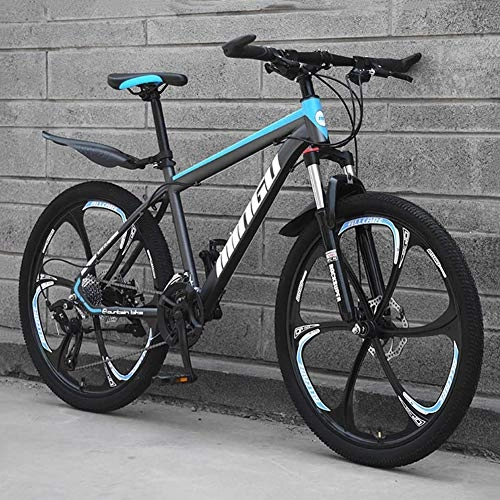 Mountain Bike : YLEI 26 Inch Mountain Bikes - MTB - Men's Dual Disc Brake Hardtail Mountain Bike, Bicycle Adjustable Seat, High-carbon Steel Frame, 27 Speed, Blue 6 Spoke