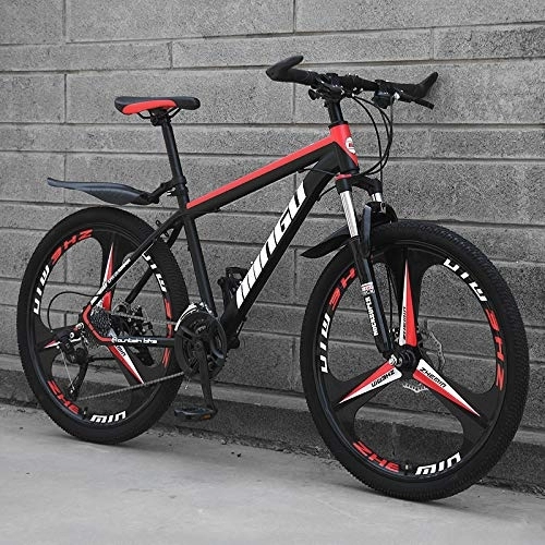 Mountain Bike : YWHCLH 26-inch Men's Mountain Bike, High Carbon Steel Hard Tail Mountain Bike, Mountain Bike with Adjustable Front Suspension Seat, Road Bike (21 speed, Black red)