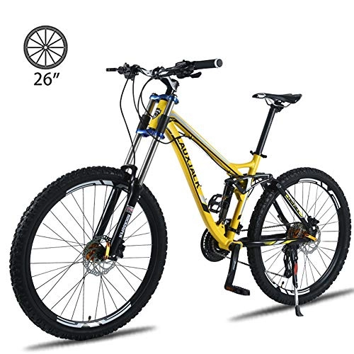 Mountain Bike : YXYLD Adult Mountain Bike, 26-Inch 27-Speed Dual-Disc Oil Brake Mountain Bike, Aluminum Alloy Frame, Can Bear 150Kg, Full Suspension Bike, For Work, Commuting, Mountain Road