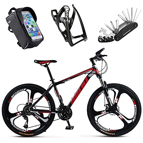 Mountain Bike : Z&HA 26-Inch 21-Speed Mountain Bike, High-Carbon Steel Mountain Bike, with Bicycle Accessories, Dual Disc Brakes, Suitable for Adults And Cycling Enthusiasts, black red, 10 spokes