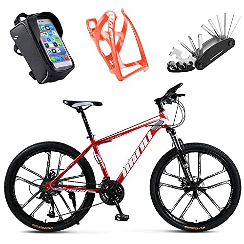 Mountain Bike : Z&HA 26-Inch 21-Speed Mountain Bike, High-Carbon Steel Mountain Bike, with Bicycle Accessories, Dual Disc Brakes, Suitable for Adults And Cycling Enthusiasts, red, 40 spokes