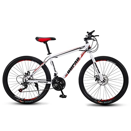 Mountain Bike : zcyg 24 / 26 Inch Mountain Bike 21 Speed MTB Bicycle With Suspension Fork, Dual-Disc Brake For Men Womens Bikes(Size:26inch, Color:White+Red)