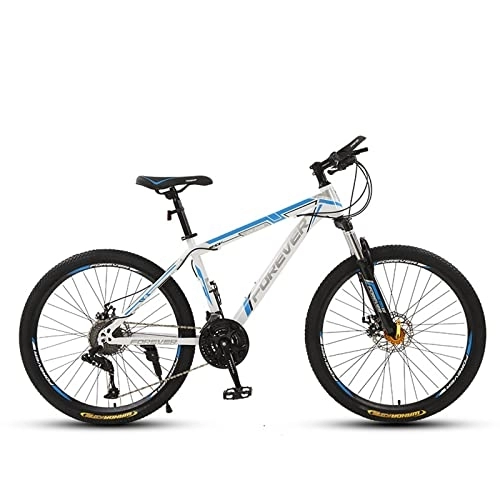 Mountain Bike : zcyg 26 Inch Mountain Bike, 21 Speed Bicycle, Full Suspension MTB Cycling Road Racing With Anti-Slip Double Disc Brake For Men Women(Size:A, Color:White+Blue)