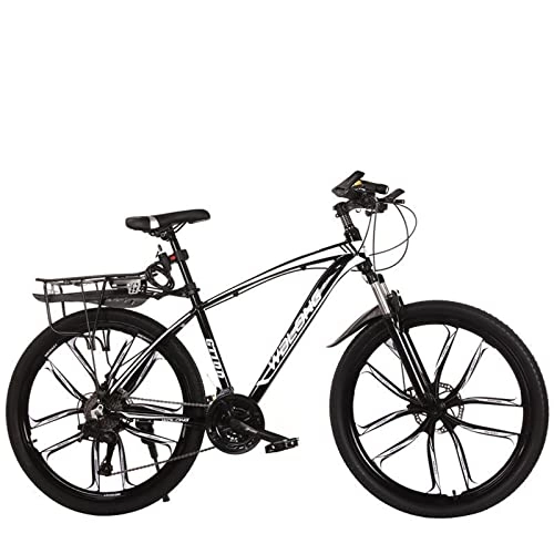 Mountain Bike : zcyg 26 Inch Mountain Bike 21 Speed MTB Bicycle, Dual-Disc Brake For Men Womens Bikes(Size:Ten-knife wheel, Color:Black+White)