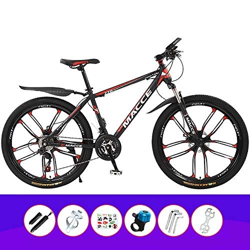 Mountain Bike : ZHIPENG Mountain Bike, 21 Speed Drivetrain Mountain Bicycles Lightweight High Carbon Steel Adult MTB with Adjustable Seat for Men Women, Red