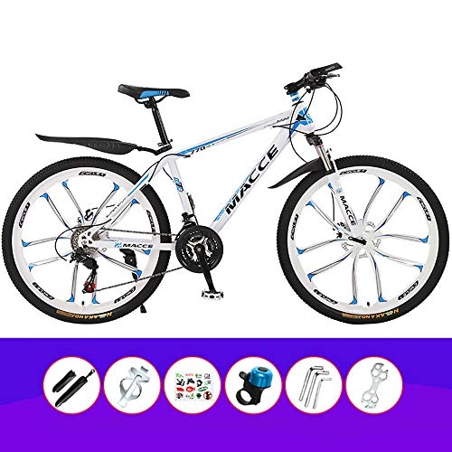 Mountain Bike : ZHIPENG Mountain Bike, 21 Speed Drivetrain Mountain Bicycles Lightweight High Carbon Steel Adult MTB with Adjustable Seat for Men Women, White