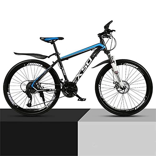 Mountain Bike : ZHIPENG Mountain Bike 26 Inch Wheels Mountain Trail Bike High Carbon Steel Outroad Bicycles 21 / 24 / 27Speed Bicycle Full Suspension MTB ​​Gears Dual Disc Brakes Mountain Bicycle, Blue, 27speed