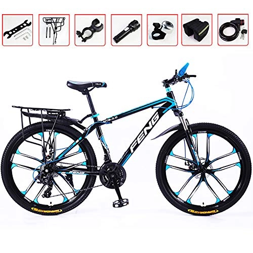 Mountain Bike : ZHIPENG Mountain Bike, 27-Speed Shift Bike, Shock-Absorbing Off-Road Bike, High Carbon Steel Material, Front And Rear Double Disc Brakes, Blue