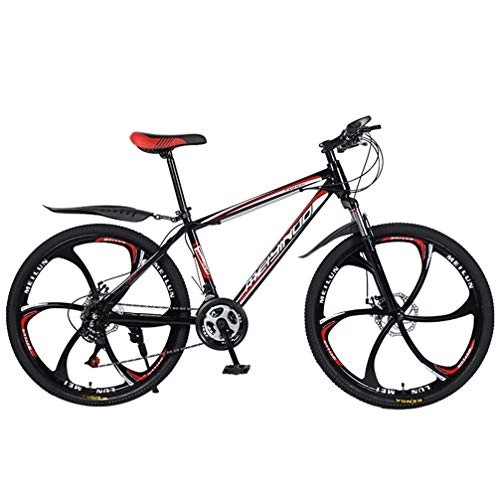 Mountain Bike : ZKHD 26 Inch 27 Speed 6 Spokes High Carbon Steel One-Wheel Mountain Double Disc Brake Shock Absorption Variable Speed Cross Country Bike, black red, 26 inches