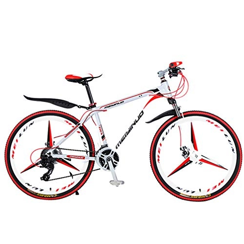 Mountain Bike : ZKHD 26 Inch Aluminum Alloy 27 Speed 3 Spokes One Wheel Mountain Double Disc Brake Shock Absorption Variable Speed Cross Country Bike, White red, 26 inches