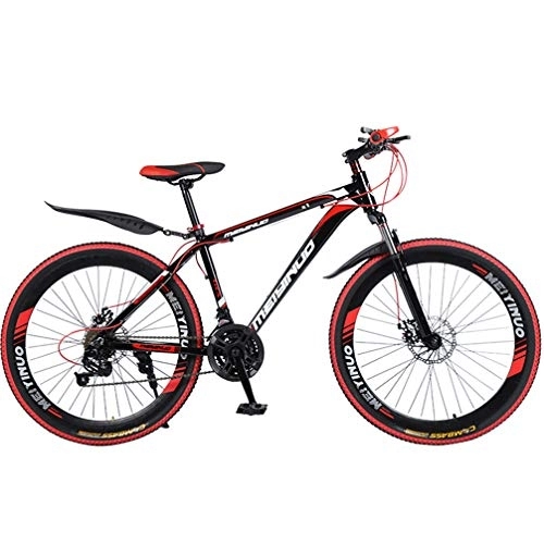 Mountain Bike : ZKHD 26-Inch Aluminum Alloy 27-Speed 40-Spoke Wheel Mountain Dual-Disc Brake Shock Absorption Variable Speed Cross Country Bike, black red, 26 inches