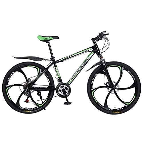 Mountain Bike : ZKHD 26 Inch High Carbon Steel 3 Spokes One Wheel Mountain Double Disc Brake Shock Absorption Variable Speed Cross Country Bike, black green, 26 inches