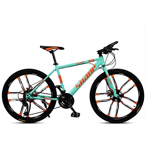 Mountain Bike : ZKHD Unisex Mountain Cross-Country Racing Bike, Electrostatic Paint Frame, Thick Carbon Steel Tube Wall, Dual Disc Brakes And One Wheel Mountain Bike, Green, 21 speed