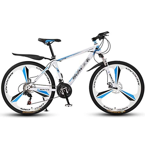 Mountain Bike : ZL Blue And White Teen Adult Mountain Bike For Men Or Women 24 Inch, 3 Spoke 24 Speed Gears Compact Outdoor Bicycle For Boys Age 9-12, Suspension Bikes