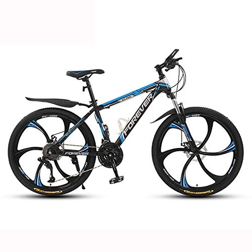 Mountain Bike : ZMCOV Mountain Bikes, High-Carbon Steel Hardtail Mtb, Mountain Bicycle with Front Suspension Adjustable Seat, Blue Black 6 Spoke, 30 speed, 26Inch