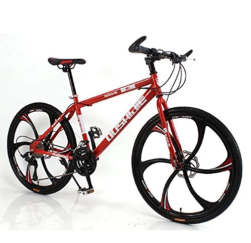 Mountain Bike : ZMJY Mountain Bike, Disc Brake 21 Speed Adjustable Road Bike 26 Inch Carbon Steel Frame Integrated Bicycle, Red