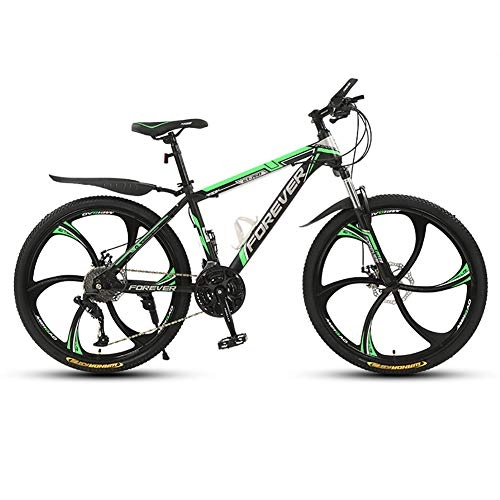 Mountain Bike : ZWPY 21 Speed 6 Spoke Wheel Bicycle, Mountain Bike, 26 Inch Wheels, Double Disc Brakes, MTB Bike, for Outdoors Sport, Black Green