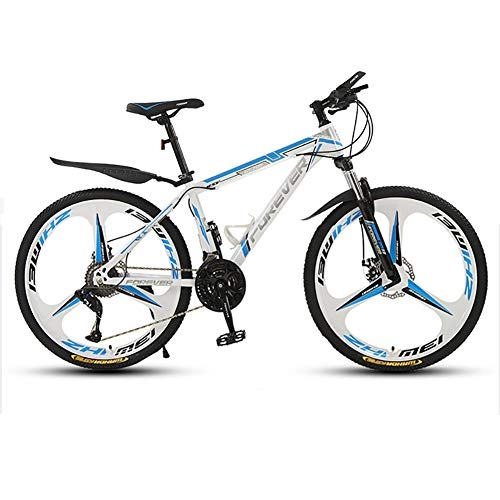Mountain Bike : ZWPY 26 Inch Adult Outroad Bicycles, 21 Speed Mountain Bike, Double Disc Brake Bicycles, 3 Cutter Wheel, for Men And Women, White Blue