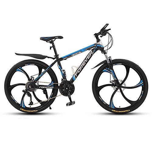 Mountain Bike : ZWPY Bicycle, 26Inch Mountain Bike, Double Disc Brakes Mountain Bike, 24 Speed 6 Knife Wheel Bicycle, MTB, Black Blue