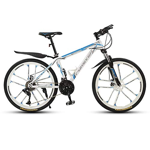 Mountain Bike : ZWPY Mountain Bike for Adult 26 Inch, Men Women MTB, with Dual Disc Brake, Suspension Mountain Outroad Bicycles, 21 Speed, 10 Spoke Wheels, White Blue