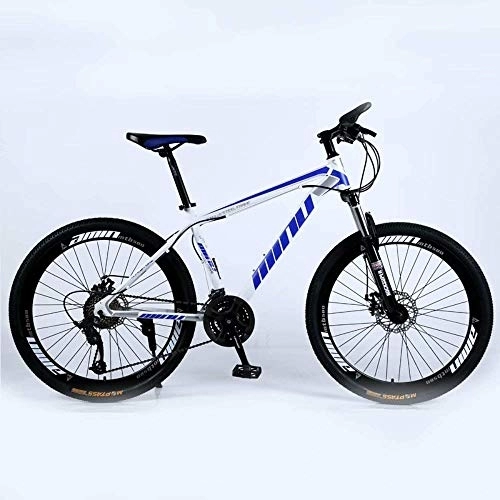 Mountain Bike : ZXM Country Mountain Bike 24 / 26 Inch with Double Disc Brake, Adult MTB, Hardtail Mountain Bike with Adjustable Seat, Thickened Carbon Steel Frame, White Blue Spoke Wheel