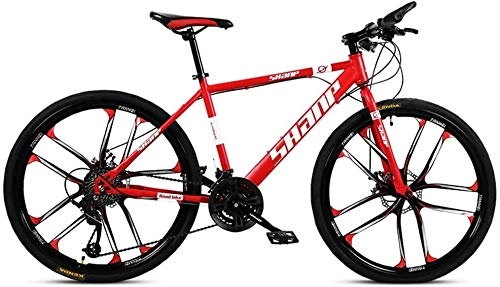Mountain Bike : ZYLE 24 Inch Mountain Bikes, Dual Disc Brake Hardtail Mountain Bike, Mens Women High-carbon Steel All Terrain Alpine Bicycle (Color : 21 Speed, Size : Red 10 Spoke)