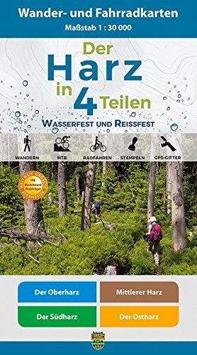 Mountainbike-Bücher : Der Harz in 4 Teilen: Wasserfestes und Reißfestes Wander- und Fahrradkarten-Set: Der Oberharz • Mittlerer Harz • Der Südharz • Der Ostharz