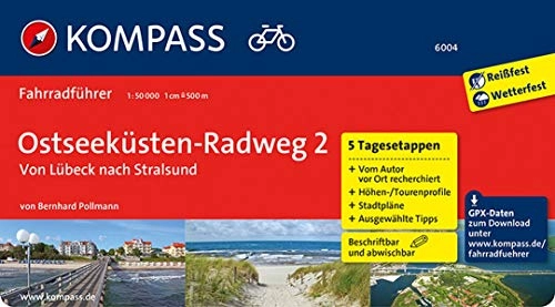 Mountainbike-Bücher : KOMPASS Fahrradführer Ostseeküsten-Radweg 2, von Lübeck nach Stralsund: Fahrradführer mit 5 Tagesetappen mit Routenkarten im optimalen Maßstab.