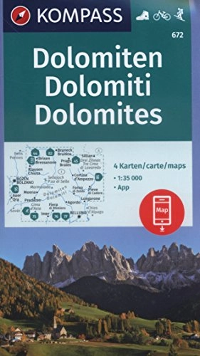 Mountainbike-Bücher : KOMPASS Wanderkarte Dolomiten, Dolomites, Dolomiti: 4 Wanderkarten 1:35000 im Set inklusive Karte zur offline Verwendung in der KOMPASS-App. Fahrradfahren. Skitouren. (KOMPASS-Wanderkarten, Band 672)
