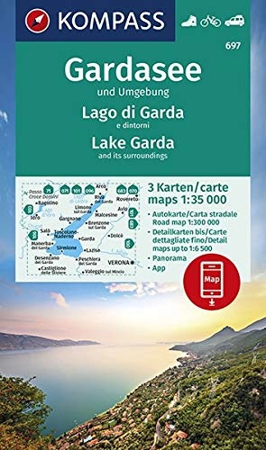 Mountainbike-Bücher : KOMPASS Wanderkarte Gardasee und Umgebung - Lake Garda and its surroundings - Lago di Garda e dintorni: 3 Wanderkarten 1:35000 im Set inklusive Karte ... Autokarte. (KOMPASS-Wanderkarten, Band 697)