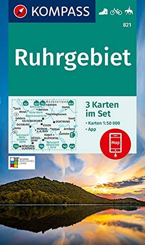 Mountainbike-Bücher : KOMPASS Wanderkarte Ruhrgebiet: 3 Wanderkarten 1:50000 im Set inklusive Karte zur offline Verwendung in der KOMPASS-App. Fahrradfahren. Reiten. (KOMPASS-Wanderkarten, Band 821)
