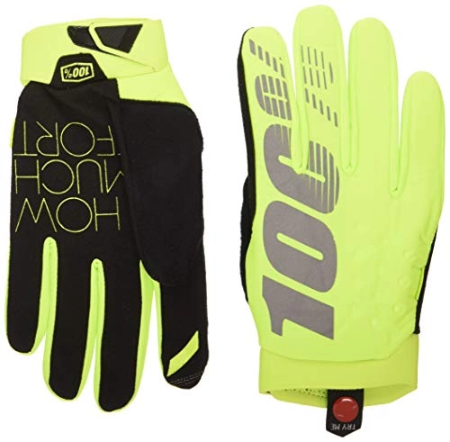 Mountain Bike Gloves : 100% Men BRISKER Gloves - Fluro Yellow, Large