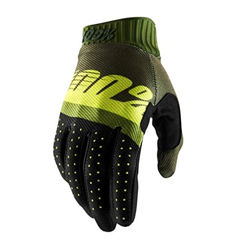 Mountain Bike Gloves : 1002I|#100% Men Ridefit 100% Glove - Army Green / Fluo Lime / Fatigue, Small