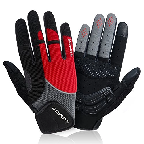 Mountain Bike Gloves : 4UMOR Cycling Gloves Full Finger Gel Padded for Mountain Bike Road Riding Touch Screen Gloves, For Men and Women (Small)