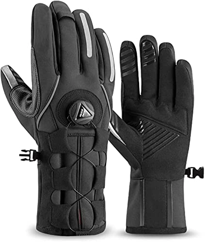 Mountain Bike Gloves : Adjusatble Cycling Gloves Reflective Screen Touch Warm MTB Bike Gloves Outdoor Waterproof Motorcycle Bicycle Gloves 322 (Color : Black, Size : Large)