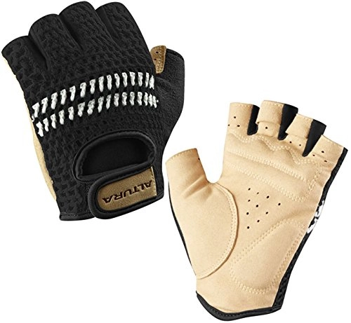 Mountain Bike Gloves : Altura Classic 2 Crochet Mitts - Black / Tan, Small / Cycling Cycle Biking Bike MTB Mountain Road Riding Ride Track Fingerless Short Finger Mitten Glove Padded Padding Palm Clothing Clothes Summer Wear