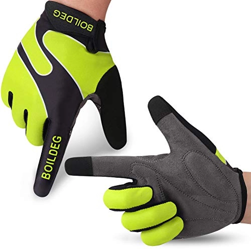 Mountain Bike Gloves : boildeg Cycling Gloves Full Finger Mountain Bike Gloves with Anti-Slip Shock-Absorbing Pad Breathable, Touchscreen MTB Road Biking Gloves for Men / Women (Green, M)