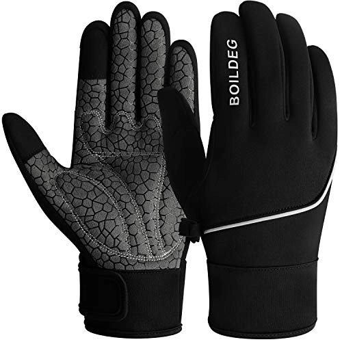 Mountain Bike Gloves : boildeg Cycling Gloves Warm Mountain Bike Gloves with Anti-Slip Shock-Absorbing Pad Breathable, Touchscreen MTB Road Biking Gloves for Men / Women (BLACK, M)