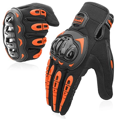 Mountain Bike Gloves : COFIT Motorcycle Gloves for Men and Women, Full Finger Touchscreen Motorbike Gloves for BMX ATV MTB Riding, Road Racing, Cycling, Climbing - Orange L