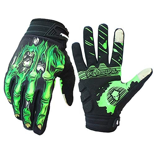 Mountain Bike Gloves : Cycling Gloves Full Finger, Creative Skull Cycling Gloves Full Finger Mountain Bike Gloves Gel Padded Anti-Slip Shock-Absorbing Touchscreen Mtb Gloves For Men Women, Green, L