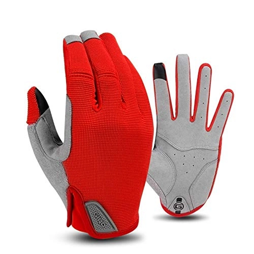 Mountain Bike Gloves : Cycling Gloves Full Finger, Cycling Full Finger Gloves Mountain Bike Gloves With Pad Anti-Slip Shock-Absorbing Windproof Gloves, Touchscreen Mtb Gloves For Men Women, Red, Xl