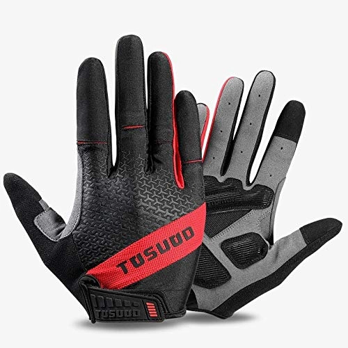 Mountain Bike Gloves : Cycling Gloves Full Finger, Cycling Gloves Full Finger Anti-Slip Shock-Absorbing Mountain Bike Gloves Gel Padded Touchscreen Mtb Gloves For Men Women, Red, Xl