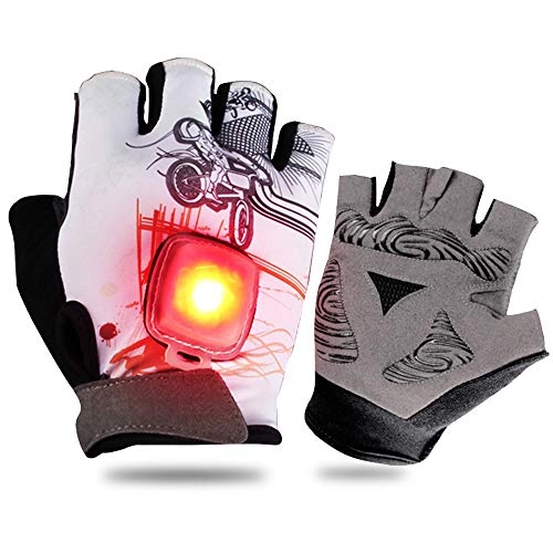 Mountain Bike Gloves : Cycling Gloves with LED Indicators, Half Finger Gel Bicycle Gloves Breathable, Non-Slip Bike Gloves with Padded, for Night Riding, Commuting, Mountain Sports, Orange, XL