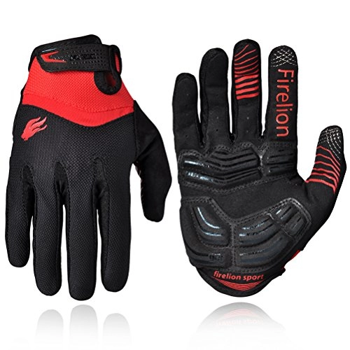 Mountain Bike Gloves : Firelion Long Finger Outdoor MTB Downhill Off Road Bicycle Gloves (Black / Red, X-Large)