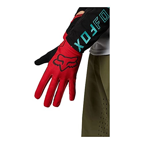 Mountain Bike Gloves : Fox Ranger Gloves - Red / Logo, Large / Men Mountain Bike MTB Full Finger Mitten Mitt Pair Ride Lightweight Trail Enduro Downhill Freeride Cycling Cycle MX Motocross Cool Breathable Bicycle Hand Wear