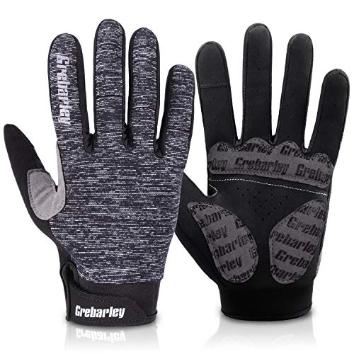 Mountain Bike Gloves : Grebarley Cycling Gloves Full Finger Mountain Bike Gloves with Anti-Slip Shock-Absorbing Pad Breathable, Touchscreen MTB Gloves for Men Women (G-M)