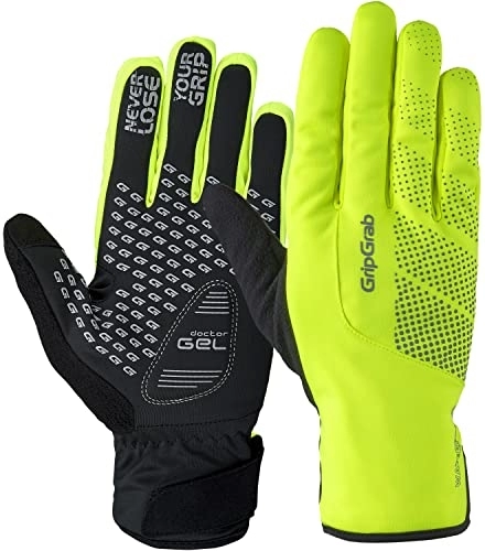 Mountain Bike Gloves : GripGrab Ride Waterproof Winter Cycling Gloves Thermal Padded Touchscreen Fleece-Lined Windproof Black Yellow HiViz